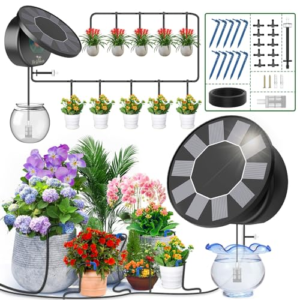 TRJZWA Sistema de Riego Solar para Jardín,Riego por Goteo Automatico Kit Solar con 9 Programas de Riego Manguera de 10 m para Jardín/Plantas de Balcón/Plantas en Macetas al Aire Libre
