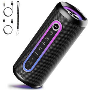 TIMU Altavoz Bluetooth 5.4, 25W Altavoz Portatil Potente con 3 EQ Modos, 3 Luces RGB Regulables, 30H de Reproducción Bluetooth Speaker con Emparejamiento TWS, Impermeable IPX7