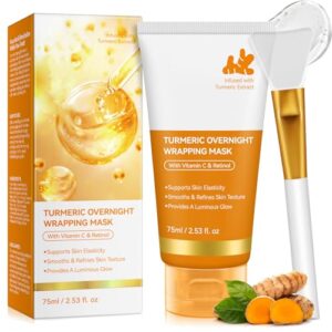 Mascarilla de colágeno nocturno, 75 ml, cúrcuma + retinol + máscara de vitamina, colágeno coreano Overnight Wrapping Peel Off Masks para la piel brillante, elasticidad y humedad