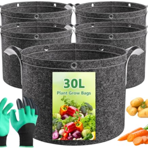 RDDAIPE 5 Bolsas de Cultivo 30L con Guantes, Grandes Bolsas de Cultivo para Plantas No Tejidas, Bolsas para Plantar Patatas, Bolsa de Plantación para Patatas,Tomates, Plantas,Fresas,Verduras,Flores