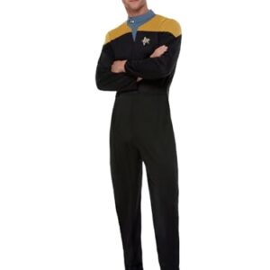 Smiffys Star Trek, Uniforme de Jefe de Operaciones Voyager, Dorado y negro, Mono, insignia Delta e insignias de rango Halloween, Carnaval