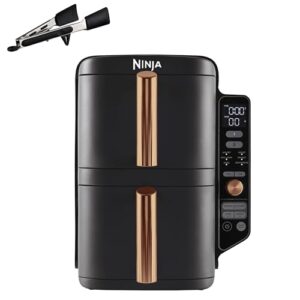 Ninja Double Stack XL Freidora de aire, 9,5l, Doble cajón vertical, 4niveles de cocción, 2cajones y 2rejillas, diseño para ahorrar más espacio, 6funciones de cocción, 8porciones, negro/cobre,SL400EUCP