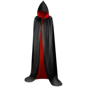 Myir Reversible Capa Negro Rojo con Capucha Adulto Niño Niña, Unisex Disfraces Disfraz de Halloween Hombre Mujer Brujo Bruja Vampira (XXL)