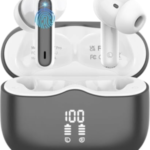 Auriculares Inalambricos Bluetooth, 2026 Auriculares Bluetooth 5.4 con ENC Reducción de Ruido, 40H HiFi Estéreo Cascos Inalambricos Bluetooth con 4 HD Mic, Pantalla LED, IP7 Impermeablem Cascos, Gris