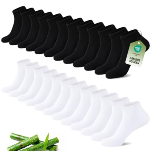 SukModen 12/24 Pares de Calcetines de Sneaker para Hombres y Mujeres en Bambú,Anti-Olor Transpirable Medias Cómodas,Calcetines Cortos para Uso Diario, Tiempo Libre,Compras y Casa