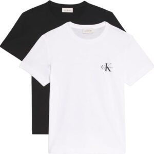 Calvin Klein Camisetas de Manga Corta Pack de 2 Mujer Logo tee con Cuello Redondo, Multicolor (Black/Brilliant White), L