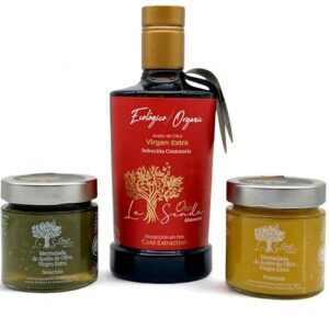 Lote Gourmet AOVE Ecológico 500 ml con Mermeladas Premium Oro La Senda - Aceite de Oliva Virgen Extra Natural Español de Cosecha Temprana, Extracción Frío | Pack Regalo ideal para Familia y Amigos