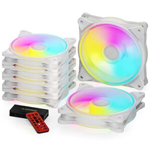 AsiaHorse PC 120MM RGB Ventilador,Ventilador de caja ARGB con control de concentrador,Ventilador de caja de CPU con 24 LED direccionables,Ventilador para computadora,1500 RPM, Blanco,6PACK