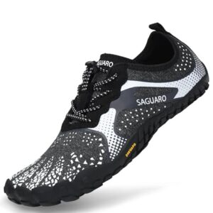 SAGUARO Zapatillas de Minimalista de Barefoot Trail Running Hombre Mujer Blanco 40
