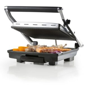 DOMO DO9135G Barbacoa de contacto - Acero inoxidable - Ideal para asar paninis, tostadas, carne, pescado y verduras - Revestimiento antiadherente de teflón - 2000 W