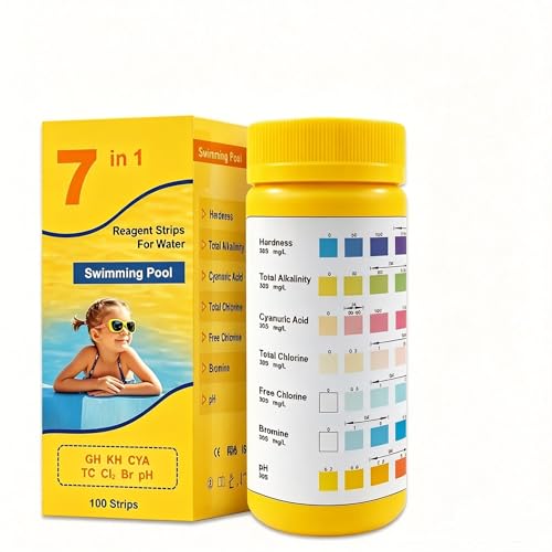 100 Tiras Reactivas Agua 7 En 1, Tiras Prueba Piscina Y Spa 7 En 1, Kit Medicion Agua Para Bañera Hidromasaje, Para Piscina Spa Jacuzzi