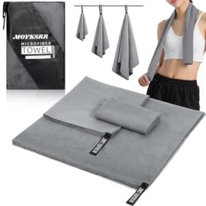 MOYKSRR Toalla de Microfibra, Toalla de Viaje de Microfibra | Toallas de Viaje Ligera 180x80cm+100x50cm+70x40cm | Toallas de Viaje Ligera y Compacta para Playa, Camping, Yoga y Sauna(Gris Oscuro)