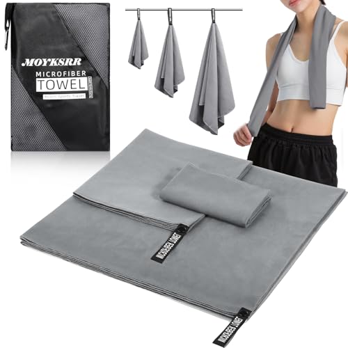 MOYKSRR Toalla de Microfibra, Toalla de Viaje de Microfibra | Toallas de Viaje Ligera 180x80cm+100x50cm+70x40cm | Toallas de Viaje Ligera y Compacta para Playa, Camping, Yoga y Sauna(Gris Oscuro)