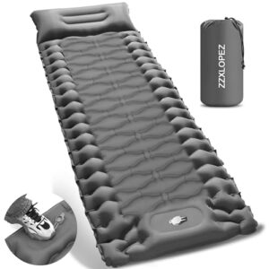 ZZXLOPEZ Colchon Hinchable Camping, Colchones Camping Autohinchable con Almohada y Bomba de Pie, Portatíl Esterilla Hinchable Campings para Viajes, Exteriores, Senderismo, Playa, Campings, Gris