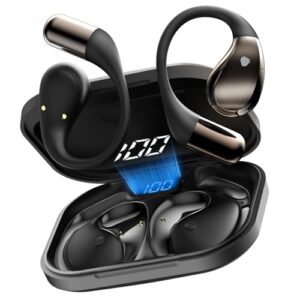 Auriculares inalambricos Deportivos, Bluetooth V6.0 lnalámbricos Cascos Hi-Fi Estéreo, 40H Llamada ENC HD Auriculares, Pantalla LED, IP7 Impermeable Auriculare Oreja Abierta para Sport/Running, Negro