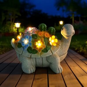 GRIRDDIV Estatuas Solares Jardín, Decoración Solar, Tortuga con Suculenta y 5 Luces LED, Regalo Original Cumpleaños para Mujeres Hombre Madre, Estatuas Exterior Luces Solares para Balcón, Terraza
