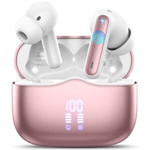 Auriculares Inalambricos Bluetooth, 2026 Auriculares Bluetooth 5.4 con ENC Reducción de Ruido, 40H HiFi Estéreo Cascos Inalambricos Bluetooth con 4 HD Mic, Pantalla LED, IP7 Impermeablem Cascos, Rosa