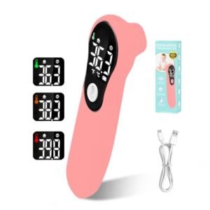 Termómetro Digital para Bebés y Adultos, Infrarrojo sin Contacto de Frente, con Alerta de Fiebre, Pantalla LCD, Recargable USB y Lectura Instantánea en 1s
