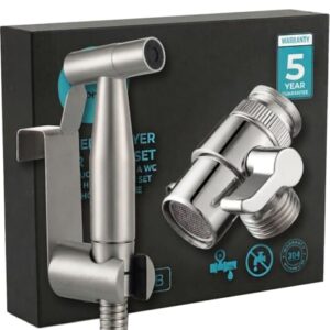 CHILL HOUSE Kit Bidet Portátil para WC, Ducha Higiénica para WC en Acero Inox AISI 304, Manguera de Ducha 1,5 M en Acero y Válvula Desviadora 2 Vías, Grifo Bidet Completo