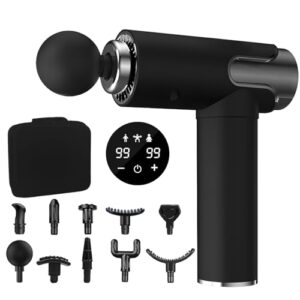 GRIRDDIV Pistola de Masaje Muscular, Masajeador Cervical y Espalda, Masajeador Muscular Profundo con 99 Velocidades, 10 Cabezales y Pantalla LED, Regalo para Hombre, Mujer, Papá y Mamá
