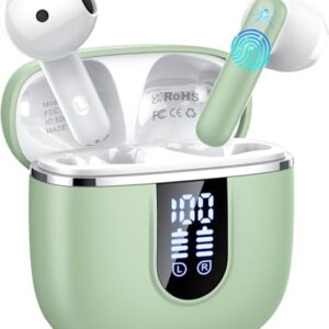 Auriculares Inalambricos Bluetooth 5.4, Auriculares Bluetooth con 4 Mic ENC Reducción de Ruido, 40H Cascos Inalambricos Bluetooth con HiFi Estéreo, Pantalla LED, IP7 Impermeable Audifonos USB-C Verde