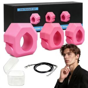 Tpubmity 3 Piezas Entrenador De Mandíbula,Jaw Exerciser Guía de Entrenamiento, Silicona Mandibula Ejercicio para Mujeres y Hombres, Rosa