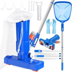 ZQEJEFD Aspirador de Piscina, Aspiradoras de Mano para Piscinas con 4 Postes de Aluminio Extraíbles y Skimmers para Piscinas, Kit de Limpieza Piscina para Bañera de Hidromasaje de Fuente de Piscina