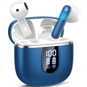 Auriculares Inalambricos Bluetooth 5.4, Auriculares Bluetooth con 4 Mic ENC Reducción de Ruido, 40H Cascos Inalambricos Bluetooth con HiFi Estéreo, Pantalla LED, IP7 Impermeable Audifonos USB-C Azul