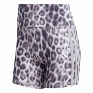 adidas Donna Seasonal Essentials Leopard Print Biker Shorts with 3-Stripes, MULTICOLOR/ice purple, M