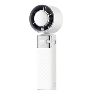 Ventilador de Mano, Mini Ventilador Portatil Recargable 5000mAh con Pantalla LED (199 Velocidades), Ventiladores Pequeños de Mano/Escritorio/Cuello para Viajes, Exterior, Camping, Oficina, Crema