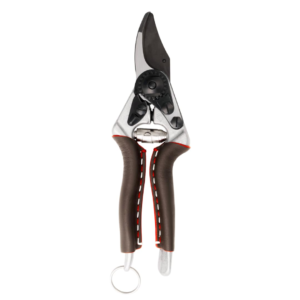 FELCO 6 ELITE tijera ergonómica compacta para diestros mano mediana, mangos de cuero, hoja F-Tech negra, corte 20 mm, 195 mm, herramienta duradera suiza