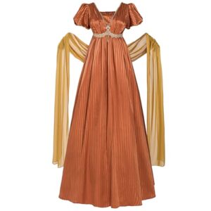 CR ROLECOS Vestido victoriano Jane Austen Regency Empire Vestido de manga abullonada con guantes, disfraz renacentista para fiestas, naranja, L