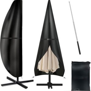 NCKIHRKK Funda Sombrilla Jardín, Funda Parasol Jardin Impermeable Tela Oxford 420D, Anti Viento, Anti UV, Protección para Sombrilla Colgante Playa Exterior, para Ø 2-3,5m, 265 x 40/70/50 cm, Negro