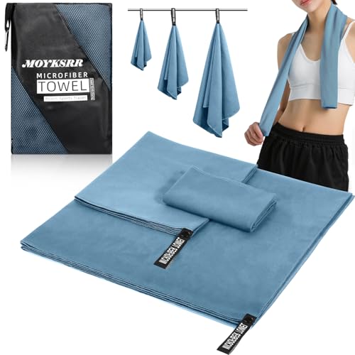 MOYKSRR Toalla de Microfibra, Toalla de Viaje de Microfibra | Toallas de Viaje Ligera 180x80cm+100x50cm+70x40cm | Toallas de Viaje Ligera y Compacta para Playa, Camping, Yoga y Sauna(Azul)