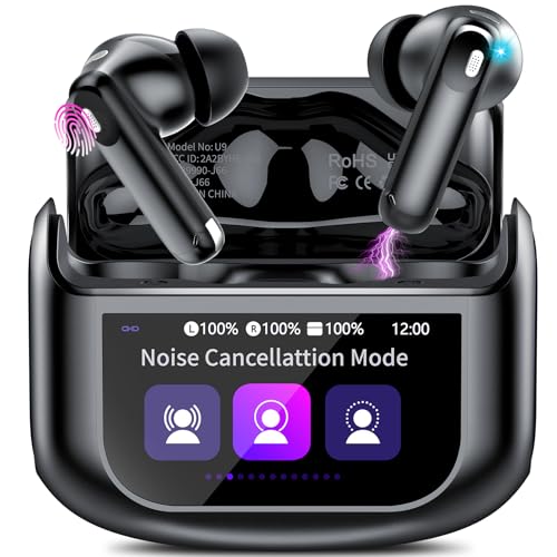 Auriculares Inalambricos Bluetooth, 48H Auriculares Bluetooth 5.4 con Pantalla Táctil LED, 4 Mic con Reducción de Ruido ANC+ENC, HiFi Estéreo Cascos Inalambricos con IP7 Impermeable/5 Modos EQ, Negro