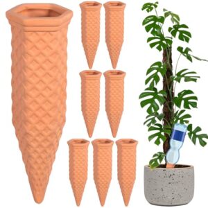 KDISHKRA Riego Automático, Set 8 Riego dispensadores de Agua para Plantas de Interior, Cono Regador Arcilla, Sistema de Riego Automático Kit para Macetas y Tiestos Balcón, Terracota