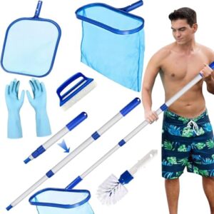 MWZEAUL Red de Limpieza de Piscina, Kit de Limpieza Piscina Limpiar con Red de Malla Fina y Pertiga de Aluminio, Mantenimiento Piscina, Recoge Hojas Tierra Arena Limo para Piscinas, Fuente, Pecera