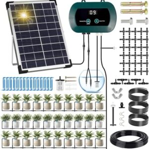 ZQEJEFD Kit de Riego por Goteo Automático Energía Solar, Sistema de Riego Automático Solar, Sistema de Riego Automático de Jardín con Temporizador e Tubo Lungo 35M para Jardín, Plantas de Balcón