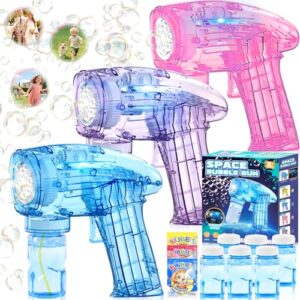3 Pistola Pistola Burbujas, Pistola De Burbujas para Niños, con 6 Botellas, 3 Bolsas, Solución, Bubble Machine para Juguete De Verano, Actividad Al Aire Libre, Regalos De Fiesta