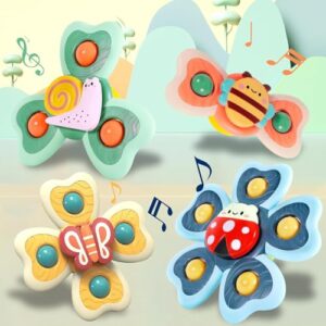 AGOVXTI Juguetes Giratorios con Ventosa para Bebé, 4 Piezas Spinner Juguetes Baño Bebe, Sensorial Giratorios con Ventosa, Juguetes Sensoriales Y Regalo Ideal para Niños Pequeños De 1 a 3