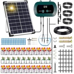 GUHAOOL Kit de Riego por Goteo Automático Energía Solar, Sistema de Riego Automático Solar, Sistema de Riego Automático de Jardín con Temporizador e Tubo Lungo 35M para Jardín, Plantas de Balcón