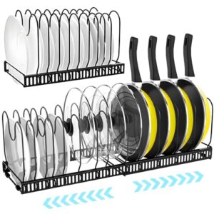 ZLPBAO Organizador de Ollas y Sartenes con 14 Compartimentos Ajustables y 8 Almohadilla de Nylon, Organizador de Metal para Cocina, Organizador de Sartenes y Ollas, Organizador Armario Cocina