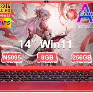 Ordenador Portátil 14 Pulgadas Celeron N5095 Upto 2,9 GHz Portatiles 8GB RAM 256GB SSD TF 1TB LPDDR4 Win11 5G WiFi 1920*1080 FHD Widevine L1 Laptop Película Protectora Español - Rojo Cuerpo Metálico8