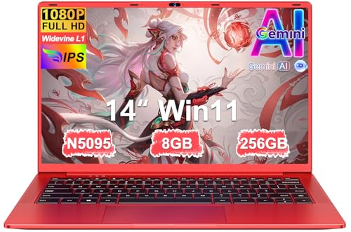 Ordenador Portátil 14 Pulgadas Celeron N5095 Upto 2,9 GHz Portatiles 8GB RAM 256GB SSD TF 1TB LPDDR4 Win11 5G WiFi 1920*1080 FHD Widevine L1 Laptop Película Protectora Español - Rojo Cuerpo Metálico8