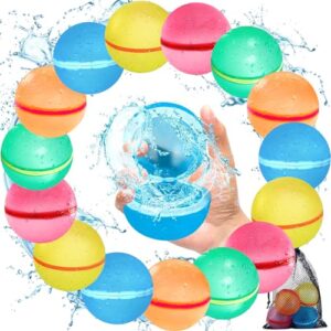 ZQEJEFD Globos de Agua Reutilizables, 15PCS Globos de Agua Llenado Rapido y Autosellantes, Globo Agua Reutilizables Silicona para Niños y Adultos, Aptos Para Fiestas,Piscina,Playa,Juegos Familiares