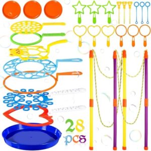 NCKIHRKK Kit de Pompas de Jabon, 28 Piezas Varita de Burbujas Juego de Pompas Gigantes de Jabón para Niños, Maquina de Burbujas para Juegos al Aire Libre para Niños, Playa, Picnic, Fiestas, Cumpleaños
