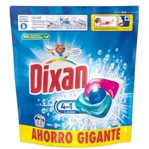 Dixan Total 4+1 Detergente en Cápsulas para Lavadora (52 lavados), jabón para ropa blanca y clara, limpieza, luminosidad y frescor en un detergente