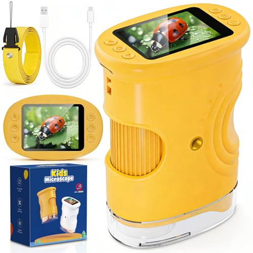 GRIRDDIV Microscopio Digital para niños, Pantalla de 2", Recargable, 8 Luces LED Ajustables, Mini microscopio portátil de Bolsillo, Regalo Educativo para 4 a 12 Años, Regalo Navidad Niño Halloween