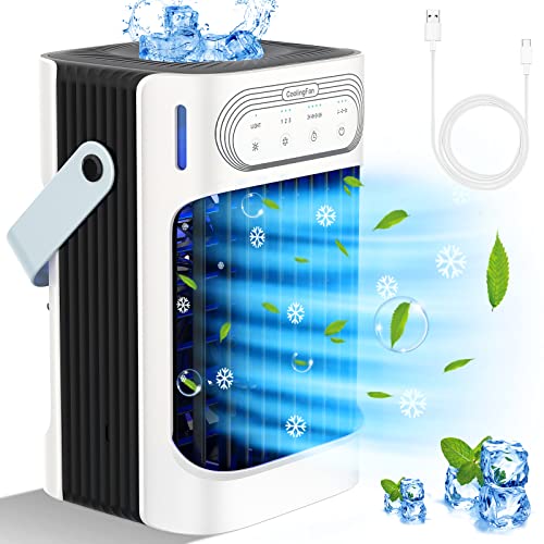 XTTANK Enfriador de Aire Portátil con Tanque de 800ml, 4 en 1 Acondicionador con 3 Velocidades y Modos Nebulización, Luz 7 Colores, Temporizador 2-8H, Mini Aire Evaporativo para Hogar/Oficina