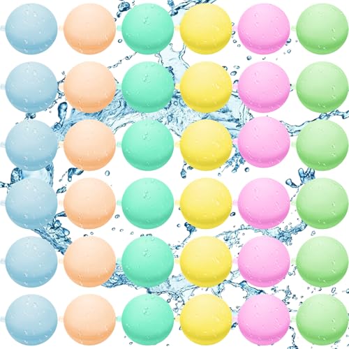 MWZEAUL 36 Piezas Globos de Agua Reutilizables, Bolas de Agua Recargables, Globos Agua in Silicona Llenado Rapido para Playa, Fiestas Acuáticas, Exteriores Juegos Piscina para Niños y Adultos